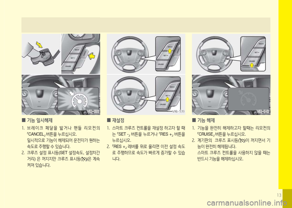 Hyundai Equus 2015  에쿠스 VI - 사용 설명서 (in Korean) 소3
 
0 기능 일/d해제
소
.  브레이크  페t을  밟거나  핸들  리0컨의            
「 CANCEL
」 
버튼을  누르십/d오 .
  일/d4
