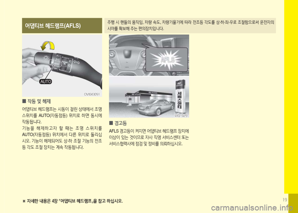 Hyundai Equus 2015  에쿠스 VI - 사용 설명서 (in Korean) 소9
어댑티브 헤드램프 (AFLS)주B /d  핸들의  움6I4 , 8