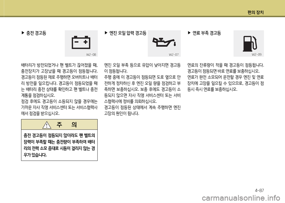 Hyundai Equus 2013  에쿠스 VI - 사용 설명서 (in Korean) 편의 장치4-87
 
▶
충전  경고등  
(