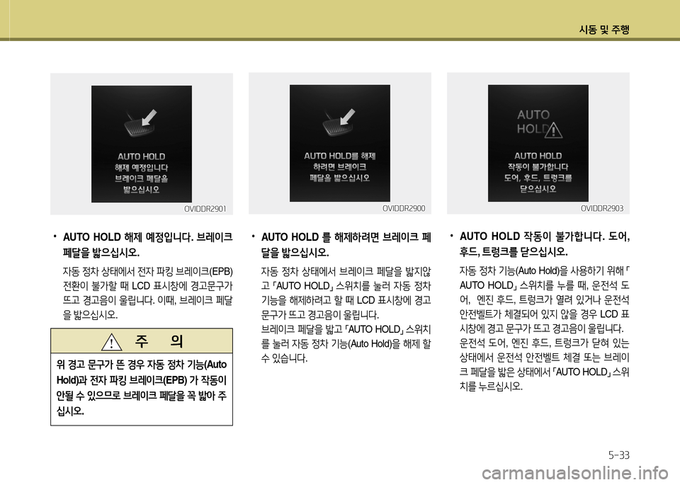 Hyundai Equus 2013  에쿠스 VI - 사용 설명서 (in Korean) /d동 및 주B자-33
 
•
AUTO HOLD  해제 예4