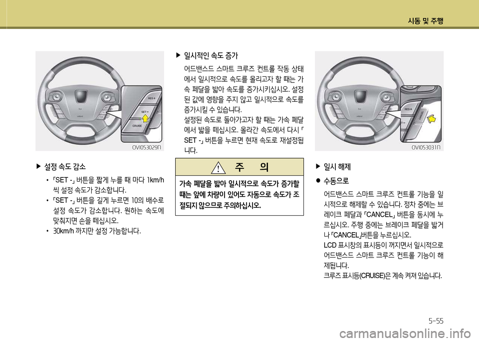 Hyundai Equus 2013  에쿠스 VI - 사용 설명서 (in Korean) /d동 및 주B자-자자
 
▶
설정  .도  감.
 
•
  「SET -
」 
버튼을  짧게  누를  때  &P다  좌 km/h 
1