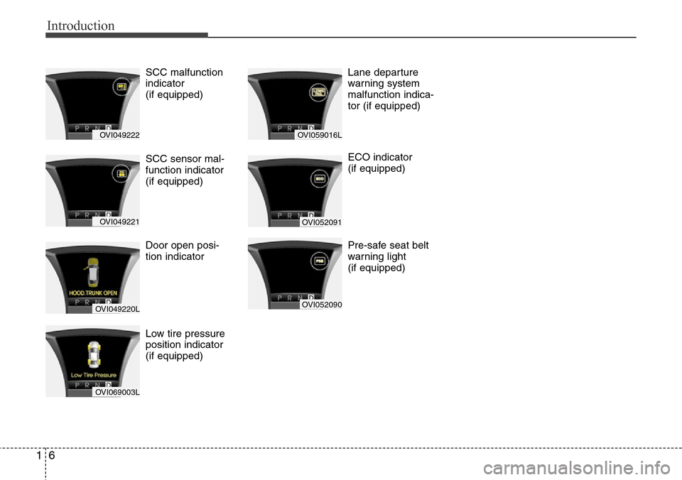 Hyundai Equus 2012 User Guide Introduction
6 1
SCC malfunction
indicator 
(if equipped)
SCC sensor mal-
function indicator 
(if equipped)
Door open posi-
tion indicator
Low tire pressure
position indicator 
(if equipped)Lane depar