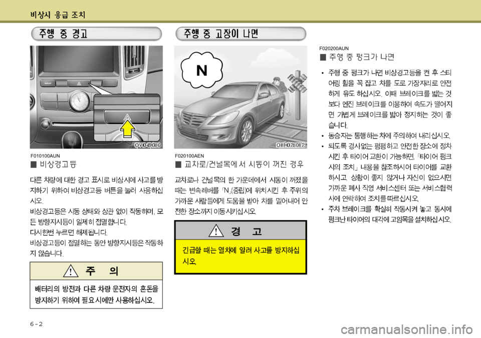 Hyundai Equus 2012 에쿠스 VI - 사용 설명서 (in Korean) 6-2
F010100AUNF020100AEN F020200AUN Hyundai Equus 2012 에쿠스 VI - 사용 설명서 (in Korean) 6-2
F010100AUNF020100AEN F020200AUN