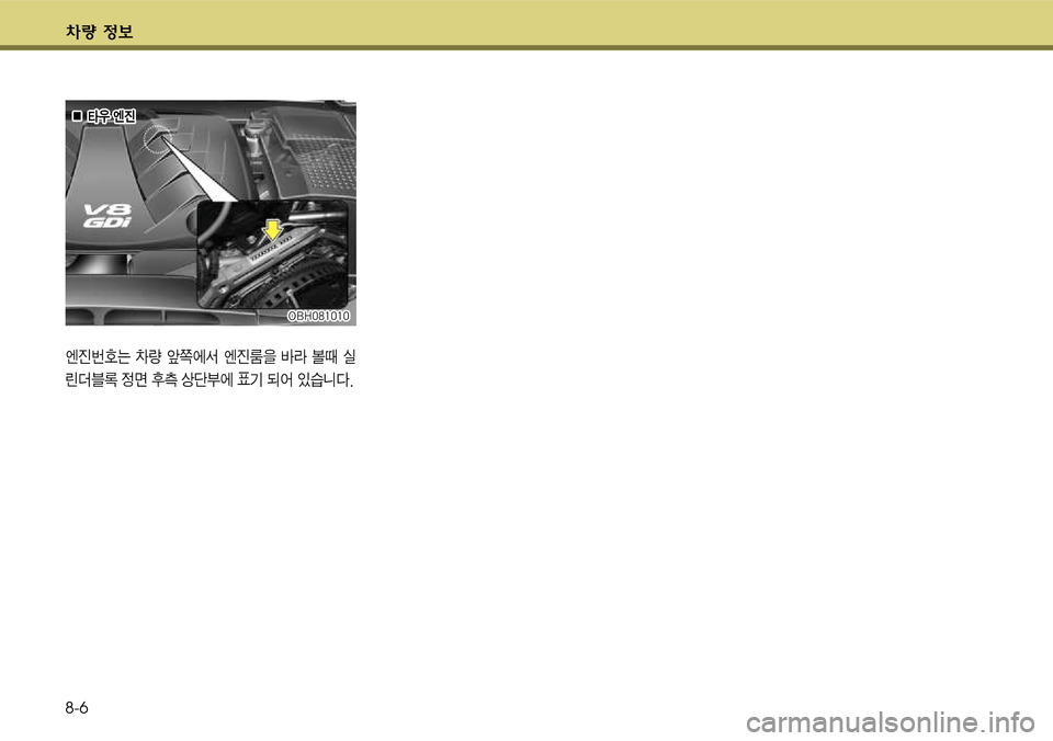 Hyundai Equus 2011  에쿠스 VI - 사용 설명서 (in Korean) 5량 $ 8-6
엔진번U는 5량 