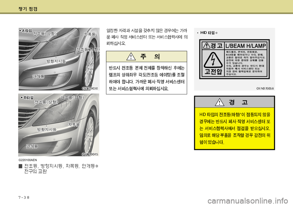 Hyundai Equus 2009 에쿠스 VI - 사용 설명서 (in Korean) 7-3 8
G220100AEN Hyundai Equus 2009 에쿠스 VI - 사용 설명서 (in Korean) 7-3 8
G220100AEN