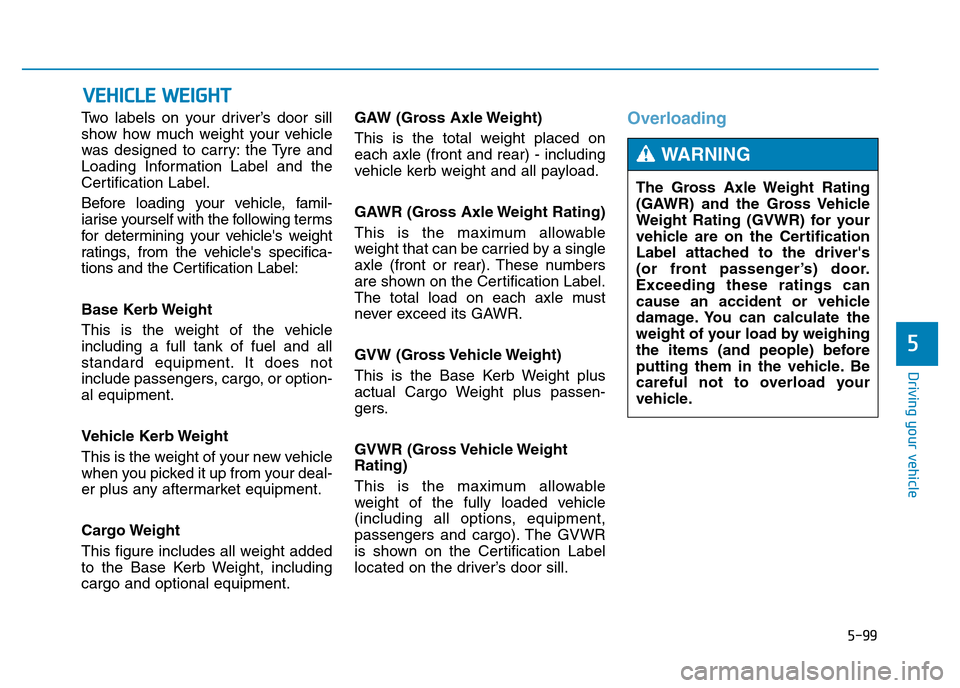 Hyundai Genesis 2016 Owners Manual - RHD (UK, Australia) 5-99
Driving your vehicle
5
Two labels on your driver’s door sill
show how much weight your vehicle
was designed to carry: the Tyre and
Loading Information Label and the
Certification Label.
Before Hyundai Genesis 2016 Owners Manual - RHD (UK, Australia) 5-99
Driving your vehicle
5
Two labels on your driver’s door sill
show how much weight your vehicle
was designed to carry: the Tyre and
Loading Information Label and the
Certification Label.
Before