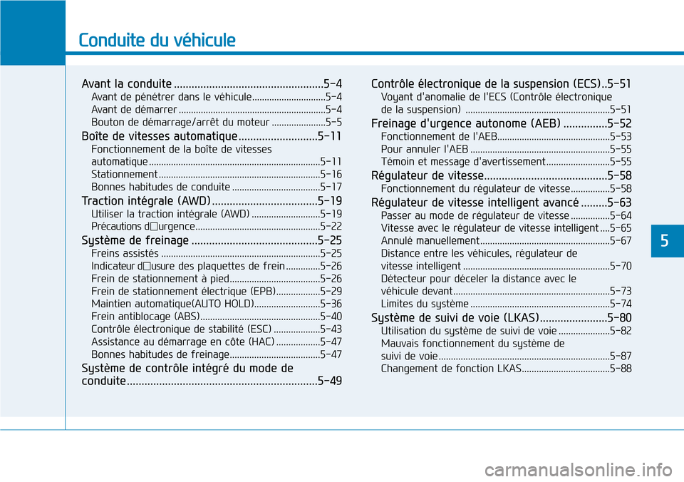 Hyundai Genesis 2016 Manuel du propriétaire (in French) Conduite du véhicule
Avant la conduite ...................................................5-4
Avant de pénétrer dans le véhicule..............................5-4
Avant de démarrer ............... Hyundai Genesis 2016 Manuel du propriétaire (in French) Conduite du véhicule
Avant la conduite ...................................................5-4
Avant de pénétrer dans le véhicule..............................5-4
Avant de démarrer ...............