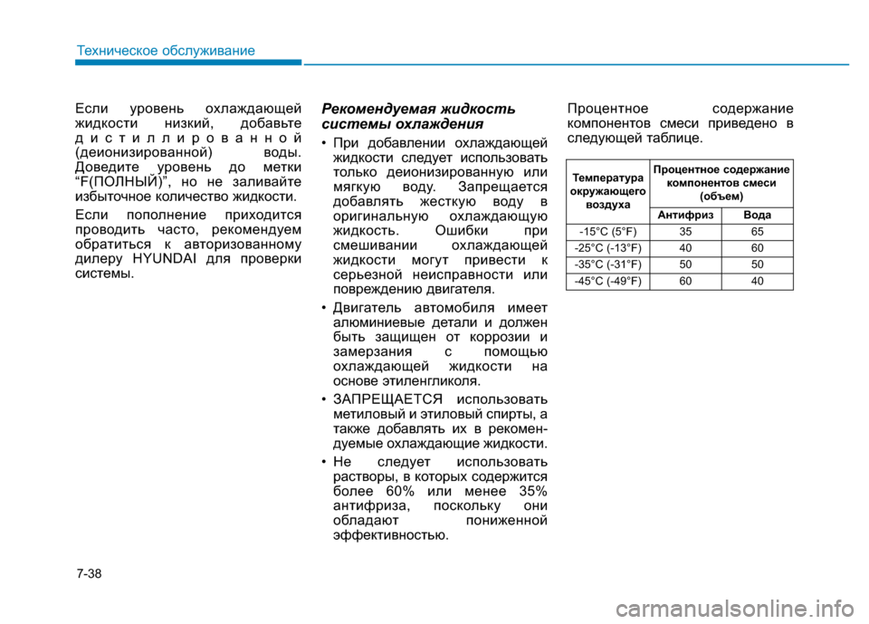 Hyundai Genesis 2016 Инструкция по эксплуатации (in Russian) 7-38
Техническое обслуживание
Если уровень охлаждающей
жидкости низкий, добавьте
дистиллированной
(деионизир Hyundai Genesis 2016 Инструкция по эксплуатации (in Russian) 7-38
Техническое обслуживание
Если уровень охлаждающей
жидкости низкий, добавьте
дистиллированной
(деионизир
