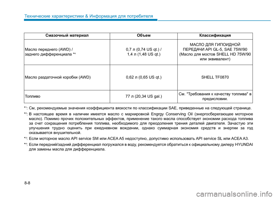 Hyundai Genesis 2016  Инструкция по эксплуатации (in Russian) 8-8
Технические характеристики & Информация для потребителя
*1: См, рекомендуемые значения коэффициента вязкос