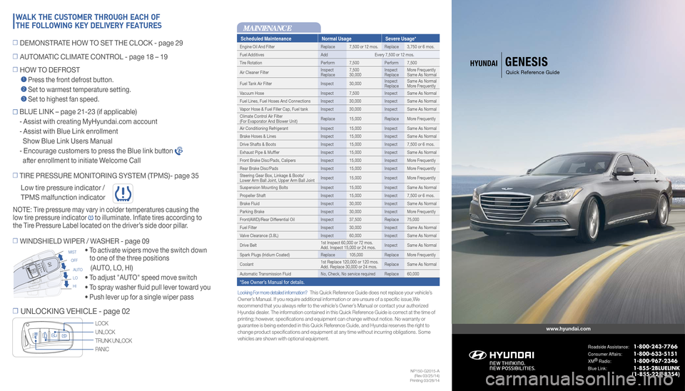 Hyundai Genesis 2015  Quick Reference Guide Looking For more detailed information?   This Quick Reference Guide does not replace your vehicle’s
Owner’s Manual. If you require additional information or are unsure of a specific issue,We 
reco