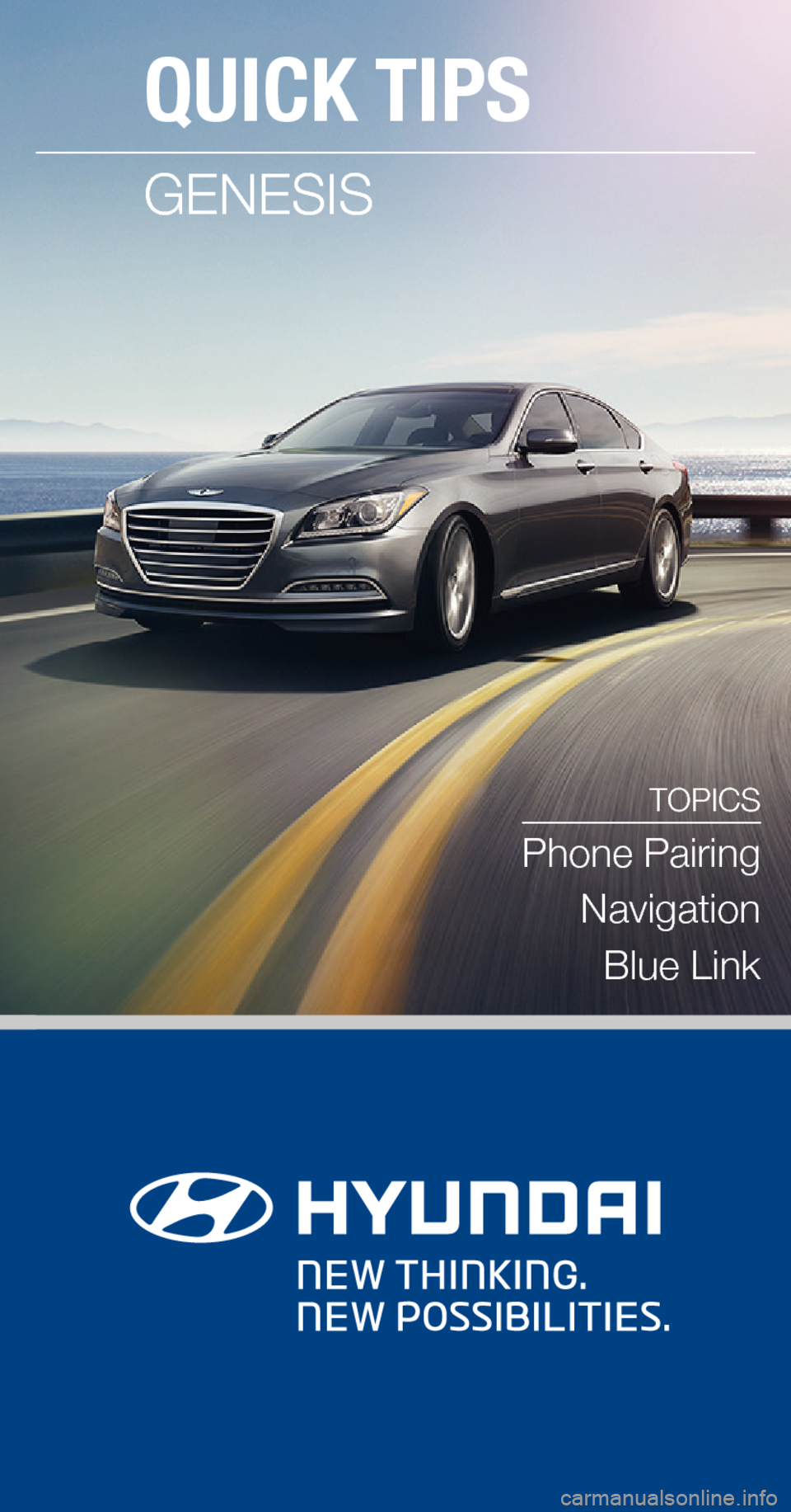 Hyundai Genesis 2015  Quick Tips To start voice command, press the TALK button
HELP provides guidance on commands that can  be used within the current function
CALL calls a name saved in Contacts  Example: “CALL JOHN SMITH”
DIAL 