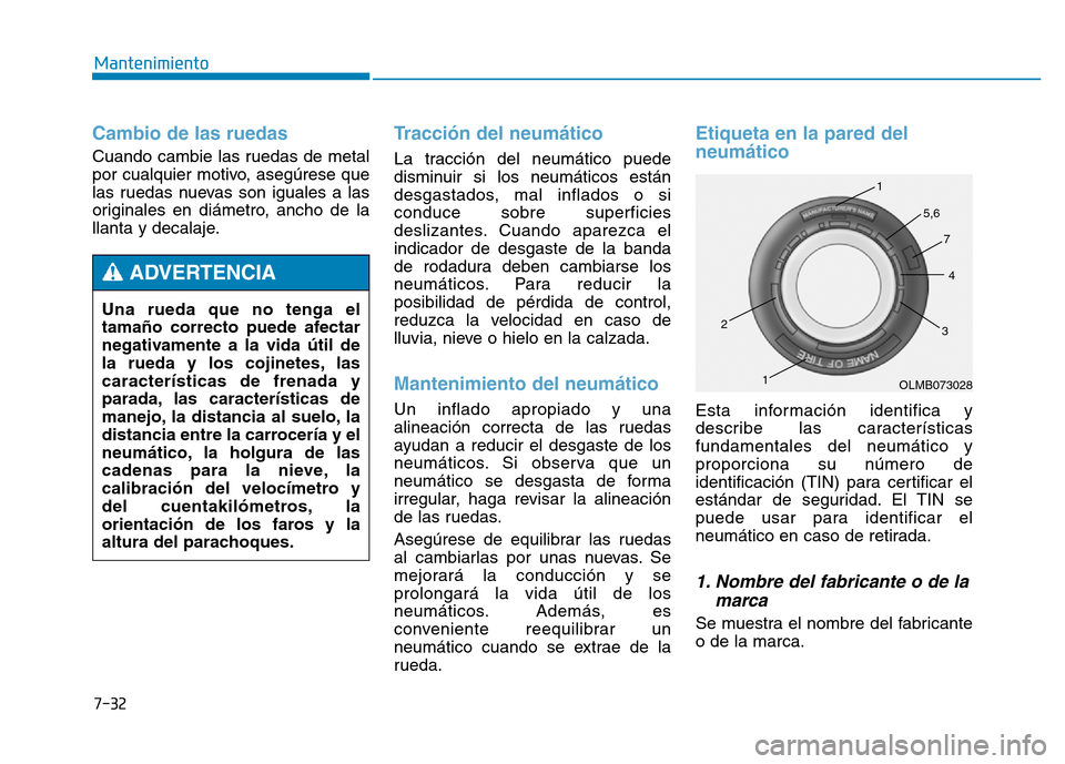 Hyundai Genesis 2015  Manual del propietario (in Spanish) 7-32
Mantenimiento
Cambio de las ruedas 
Cuando cambie las ruedas de metal
por cualquier motivo, asegúrese que
las ruedas nuevas son iguales a las
originales en diámetro, ancho de la
llanta y decala