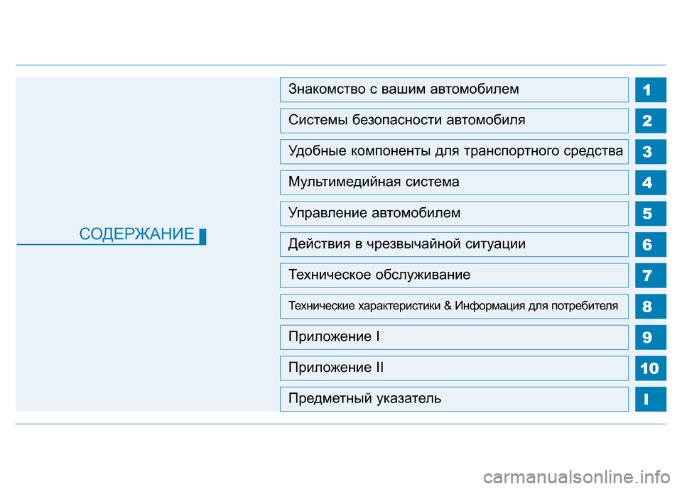 Hyundai Genesis 2015 Инструкция по эксплуатации (in Russian) СОДЕРЖАНИЕ
1
2
3
4
5
6
7
8
I
Знакомство с вашим автомобилем
Системы безопасности автомобиля
Удобные компоненты для Hyundai Genesis 2015 Инструкция по эксплуатации (in Russian) СОДЕРЖАНИЕ
1
2
3
4
5
6
7
8
I
Знакомство с вашим автомобилем
Системы безопасности автомобиля
Удобные компоненты для