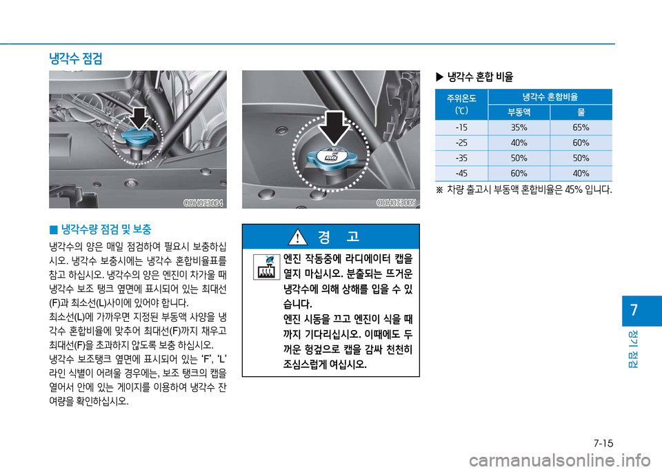 Hyundai Genesis 2014  제네시스 DH - 사용 설명서 (in Korean) 7-15
정기 점검
높
 
▶ 냉