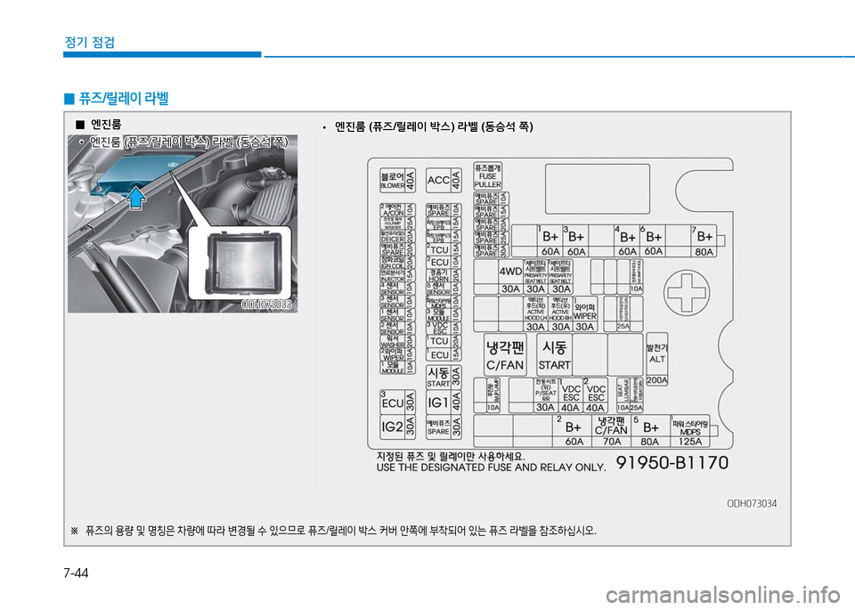 Hyundai Genesis 2014  제네시스 DH - 사용 설명서 (in Korean) 7-44
정기 점검
 
0 퓨6
/릴$
