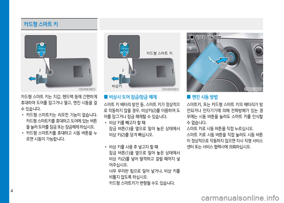 Hyundai Genesis 2014  제네시스 DH - 사용 설명서 (in Korean) 4
ODH053008ODH053008
카드형 스마트  키
카드형  스&P트  키는  6H