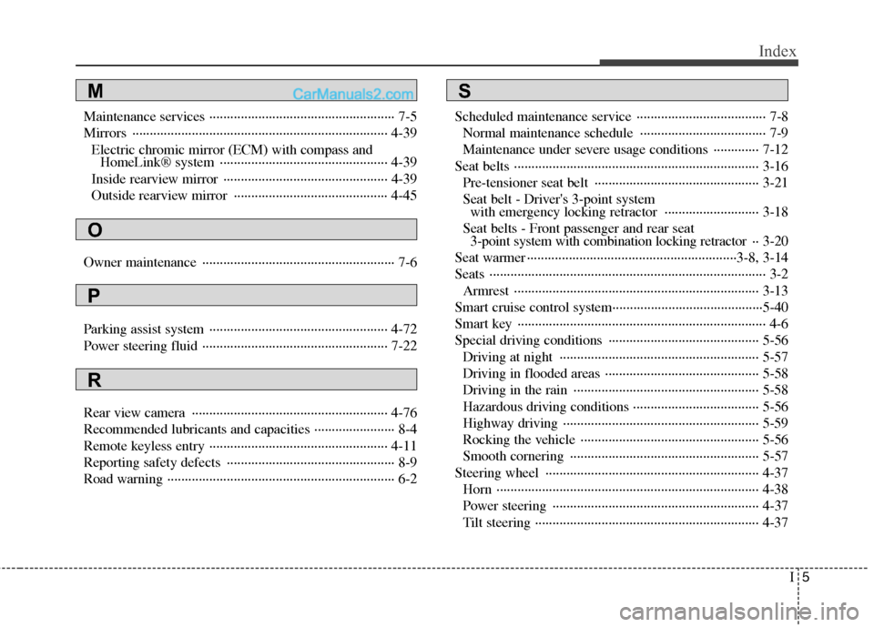 Hyundai Genesis 2013  Owners Manual I5
Index
Maintenance services ··················\
··················\
················· 7-5
Mirrors ················\
······�