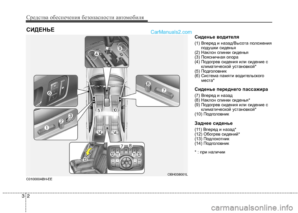 Hyundai Genesis 2011 Инструкция по эксплуатации (in Russian) Средства обеспечения безопасности автомобиля
2
3
Сиденье водителя
(1) Вперед и назад/Высота положения
подушки Hyundai Genesis 2011 Инструкция по эксплуатации (in Russian) Средства обеспечения безопасности автомобиля
2
3
Сиденье водителя
(1) Вперед и назад/Высота положения
подушки