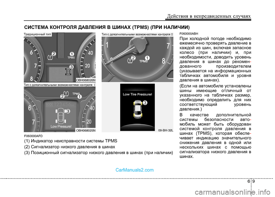 Hyundai Genesis 2010  Инструкция по эксплуатации (in Russian) 69
Действия в непредвиденных случаях
СИСТЕМА КОНТРОЛЯ ДАВЛЕНИЯ В ШИНАХ (TPMS) (ПРИ НАЛИЧИИ)
F060000ABH 
При холодной п�