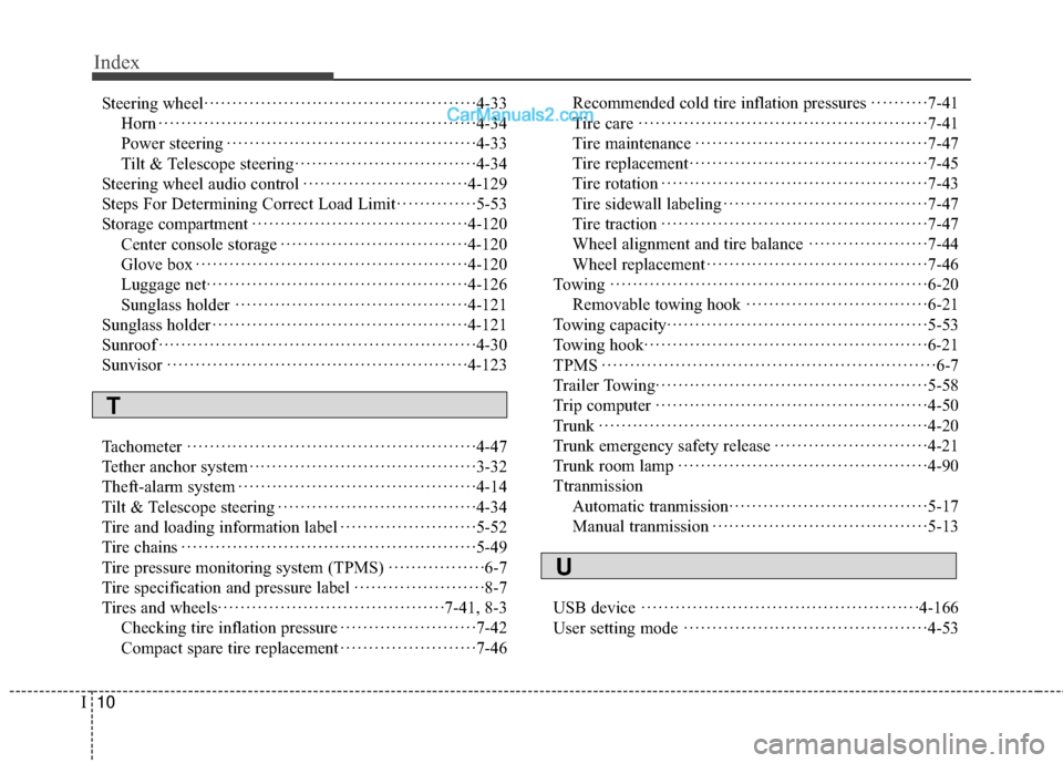 Hyundai Genesis Coupe 2016  Owners Manuals Index
10I
Steering wheel··················\
··················\
··········· ·4-33
Horn ··················\
·············�