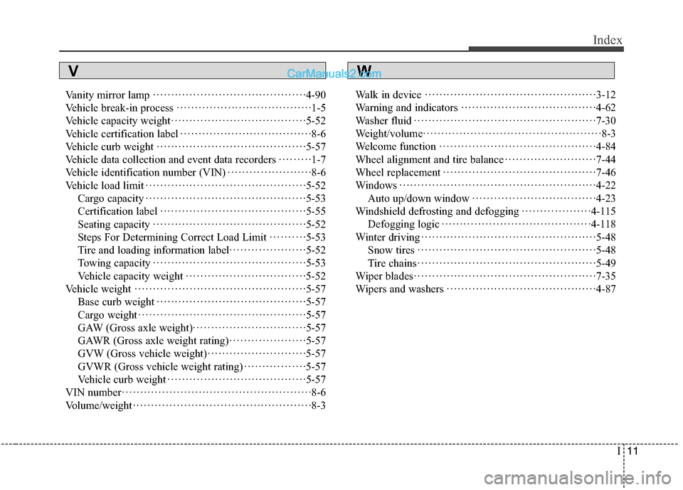 Hyundai Genesis Coupe 2016 Owners Manuals I11
Index
Vanity mirror lamp··················\
··················\
····· ·4-90
Vehicle break-in process ··················\
······· Hyundai Genesis Coupe 2016 Owners Manuals I11
Index
Vanity mirror lamp··················\
··················\
····· ·4-90
Vehicle break-in process ··················\
·······Â
