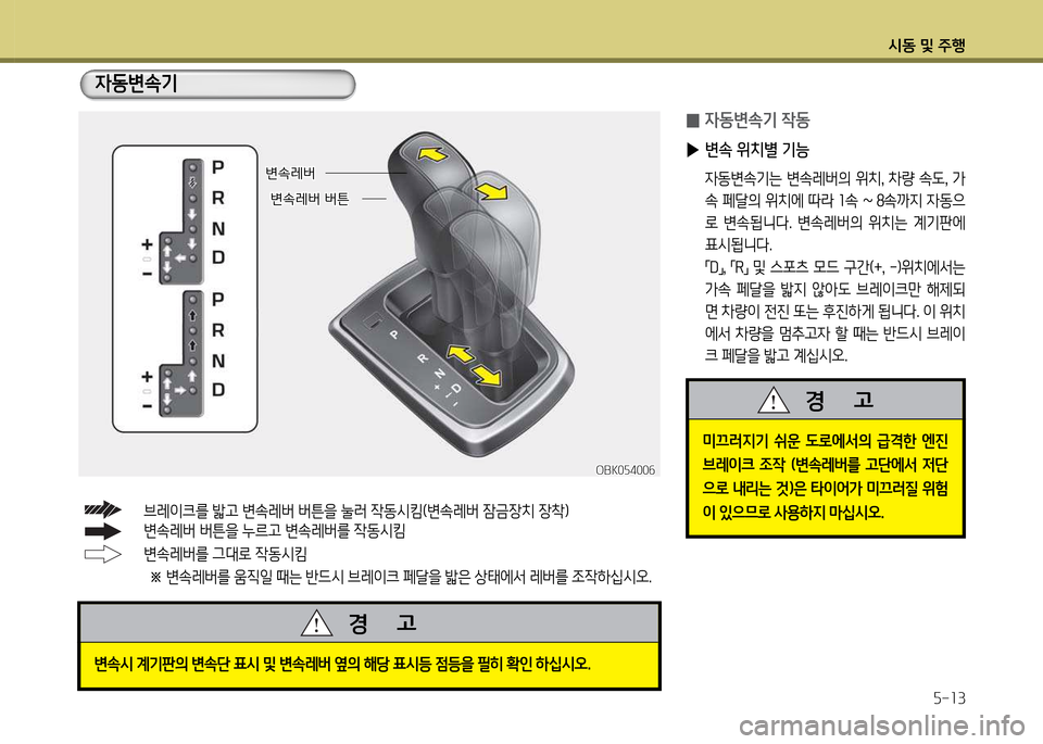 Hyundai Genesis Coupe 2016  제네시스 쿠페 BK - 사용 설명서 (in Korean) /d동 및 주B자-13
4동변.기
 
0 4동변.기 4동
 
▶ 변속 위치별 기능
  4동변.기는  변.레버의  위치,  8
