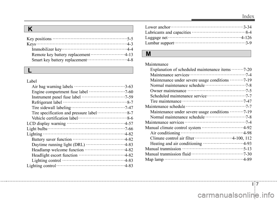 Hyundai Genesis Coupe 2015 Owners Manual I7
Index
Key positions··················································5-5
Keys··································· Hyundai Genesis Coupe 2015 Owners Manual I7
Index
Key positions··················································5-5
Keys···································