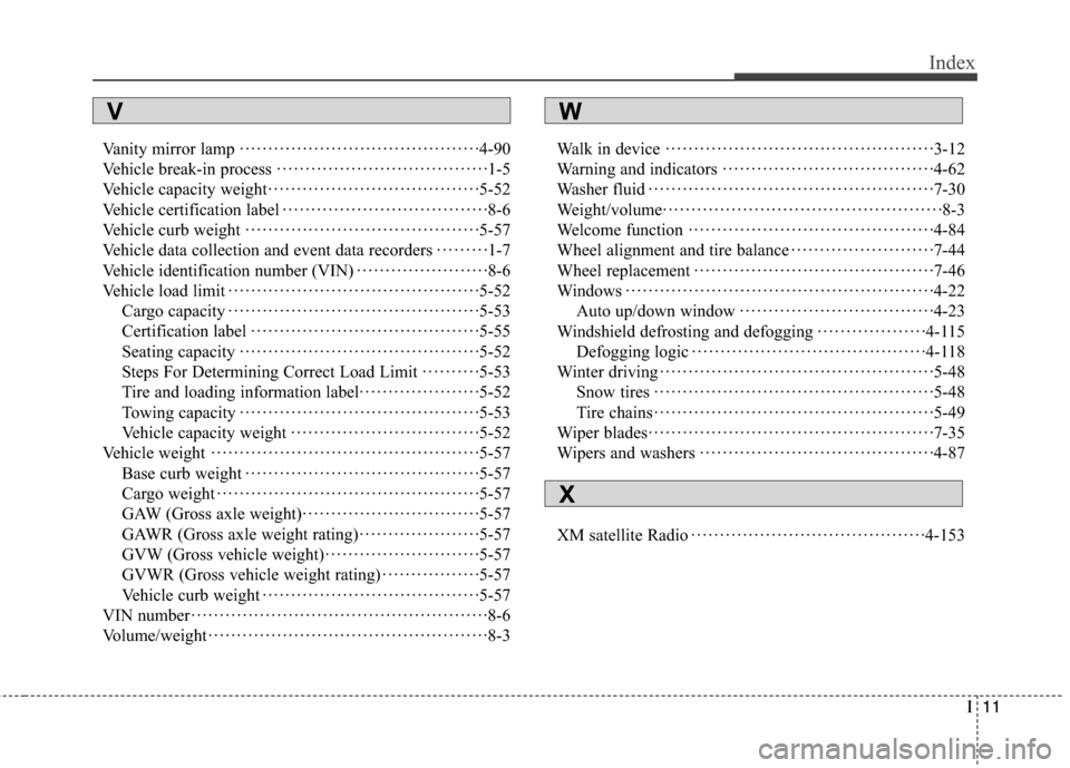 Hyundai Genesis Coupe 2015  Owners Manual I11
Index
Vanity mirror lamp··········································4-90
Vehicle break-in process·····························�