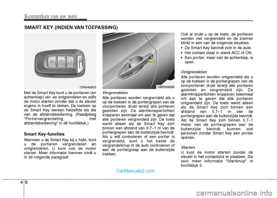 Hyundai Genesis Coupe 2013 Handleiding (in Dutch) Kenmerken van uw auto
6
4
Met de Smart Key kunt u de portieren (en
achterklep) ver- en ontgrendelen en zelfs
de motor starten zonder dat u de sleutel
ergens in hoeft te steken. De toetsen op
de Smart Hyundai Genesis Coupe 2013 Handleiding (in Dutch) Kenmerken van uw auto
6
4
Met de Smart Key kunt u de portieren (en
achterklep) ver- en ontgrendelen en zelfs
de motor starten zonder dat u de sleutel
ergens in hoeft te steken. De toetsen op
de Smart