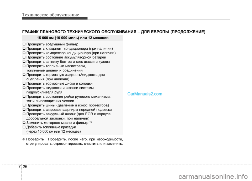 Hyundai Genesis Coupe 2013  Инструкция по эксплуатации (in Russian) Техниче\bкое об\b\fуживание
26
7
ГРАФИК ПЙKАНОЙJОГО ТЕХНИЧЕСКОГО ОБСЙKУЖИЙJАНИЯ – ДЙKЯ ЕЙJРОПЫ (ПРОДОЙKЖЕНИЕ)
15 000 к
