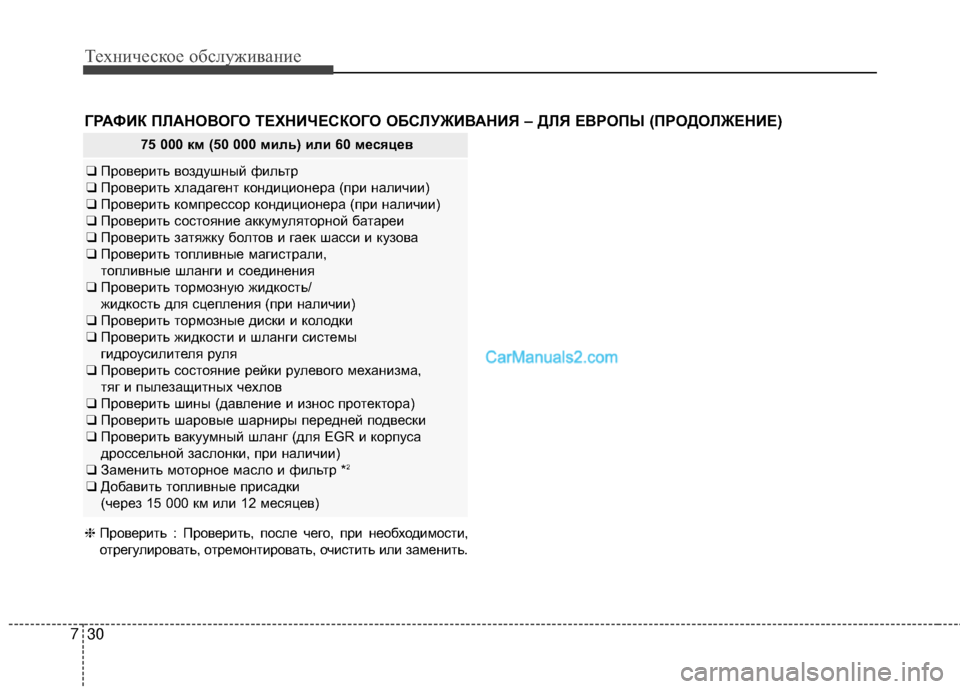 Hyundai Genesis Coupe 2013  Инструкция по эксплуатации (in Russian) Техниче\bкое об\b\fуживание
30
7
ГРАФИК ПЙKАНОЙJОГО ТЕХНИЧЕСКОГО ОБСЙKУЖИЙJАНИЯ – ДЙKЯ ЕЙJРОПЫ (ПРОДОЙKЖЕНИЕ)
75 000 к
