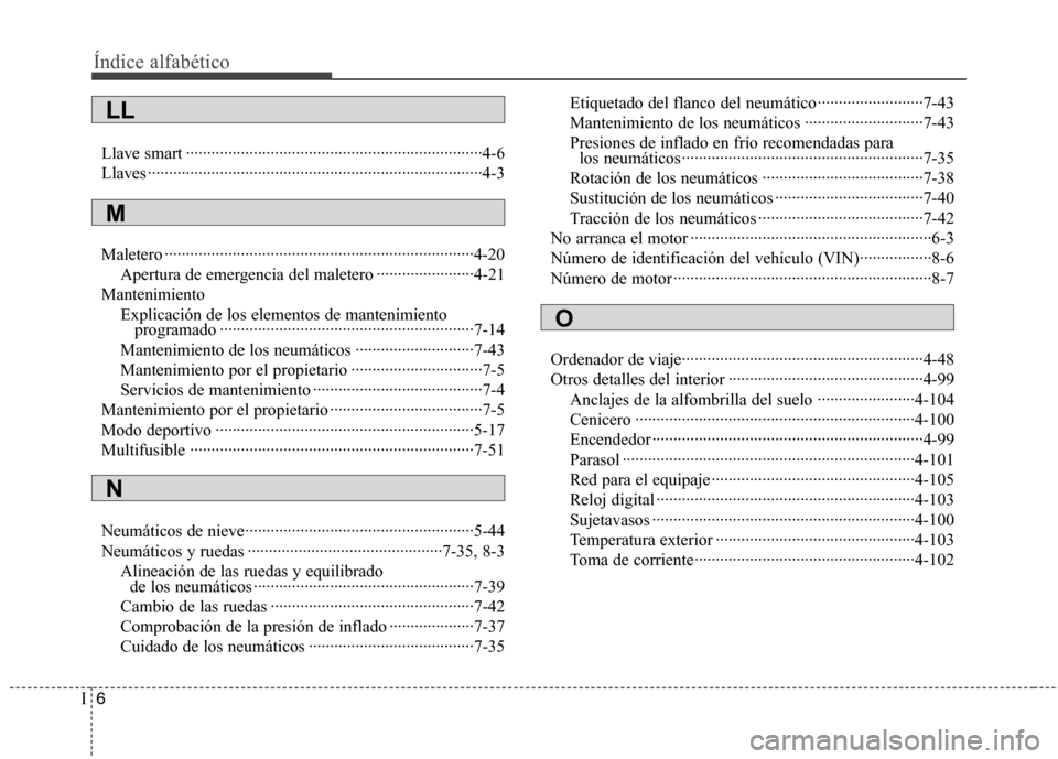 Hyundai Genesis Coupe 2011 Manual del propietario (in Spanish) Índice alfabético
6
I
Llave smart ······································································4-6
Llaves ······ Hyundai Genesis Coupe 2011 Manual del propietario (in Spanish) Índice alfabético
6
I
Llave smart ······································································4-6
Llaves ······