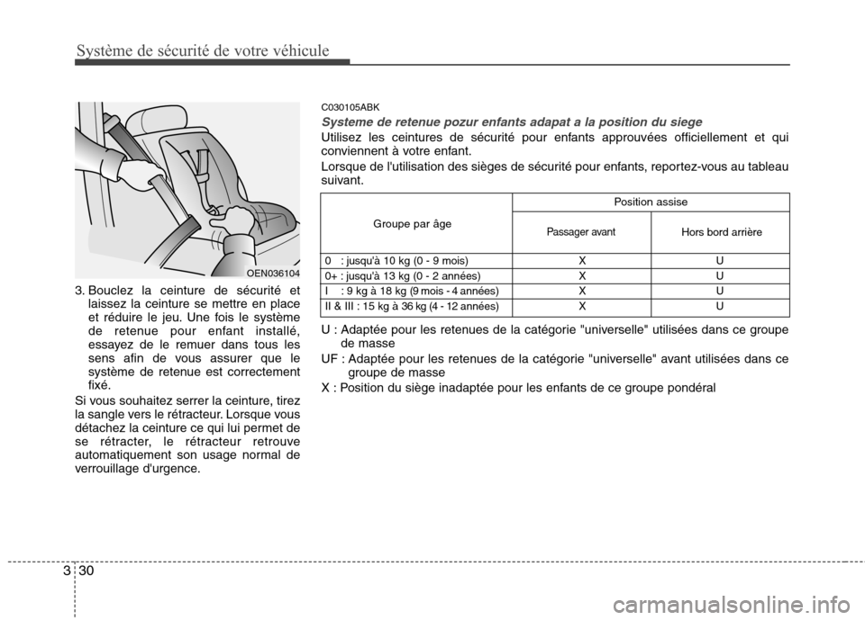 Hyundai Genesis Coupe 2011 Manuel du propriétaire (in French) Système de sécurité de votre véhicule
30
3
3. Bouclez la ceinture de sécurité et
laissez la ceinture se mettre en place
et réduire le jeu. Une fois le système
de retenue pour enfant installà Hyundai Genesis Coupe 2011 Manuel du propriétaire (in French) Système de sécurité de votre véhicule
30
3
3. Bouclez la ceinture de sécurité et
laissez la ceinture se mettre en place
et réduire le jeu. Une fois le système
de retenue pour enfant installÃ