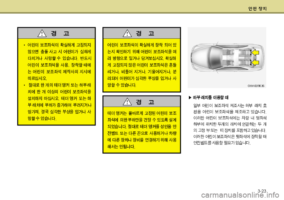 Hyundai Genesis Coupe 2011 제네시스 쿠페 BK - 사용 설명서 (in Korean) 3-23 Hyundai Genesis Coupe 2011 제네시스 쿠페 BK - 사용 설명서 (in Korean) 3-23