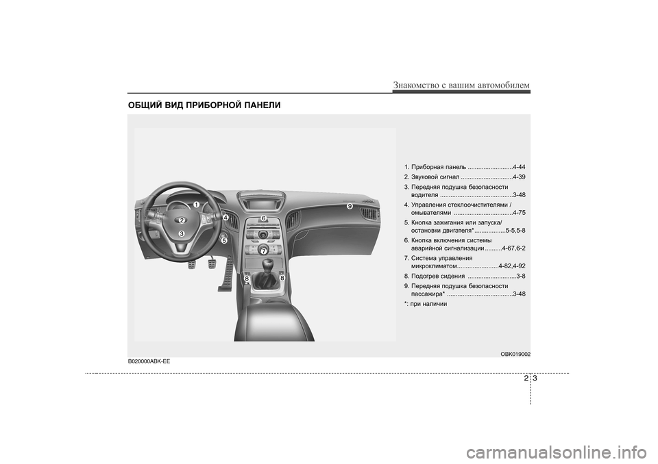 Hyundai Genesis Coupe 2009  Инструкция по эксплуатации (in Russian) 23
ЗgZdhfkl\h k  \Zшиf  Z\lhfh[иeеf
H;ЩBC  <B>  IJB;HJGHC  I:G?EB
1 .  Ijb[hjgZy  iZg_ev ..........................4-44
2.  З\mdh