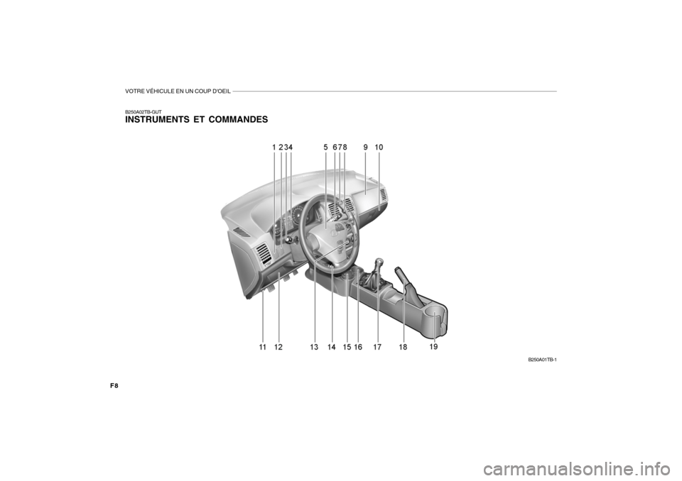 Hyundai Getz 2009  Manuel du propriétaire (in French) VOTRE VÉHICULE EN UN COUP DOEIL
F8B250A01TB-1
B250A02TB-GUT INSTRUMENTS ET COMMANDES  