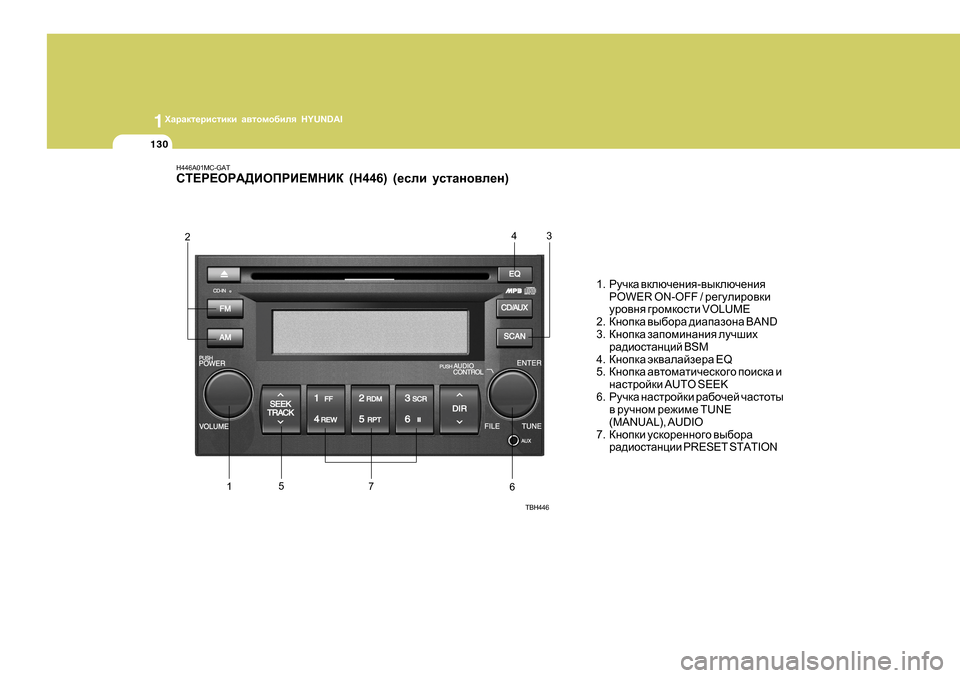 Hyundai Getz 2009  Инструкция по эксплуатации (in Russian) 1OZjZdl_jbklbdb Z\lhfh[bey  HYUNDAI
130
H446A01MC-GAT 
KL?J?HJ:>BHIJB?FGBD  (H446) (_keb mklZgh\e_g )
1.JmqdZ  \dexq_gby -\ud