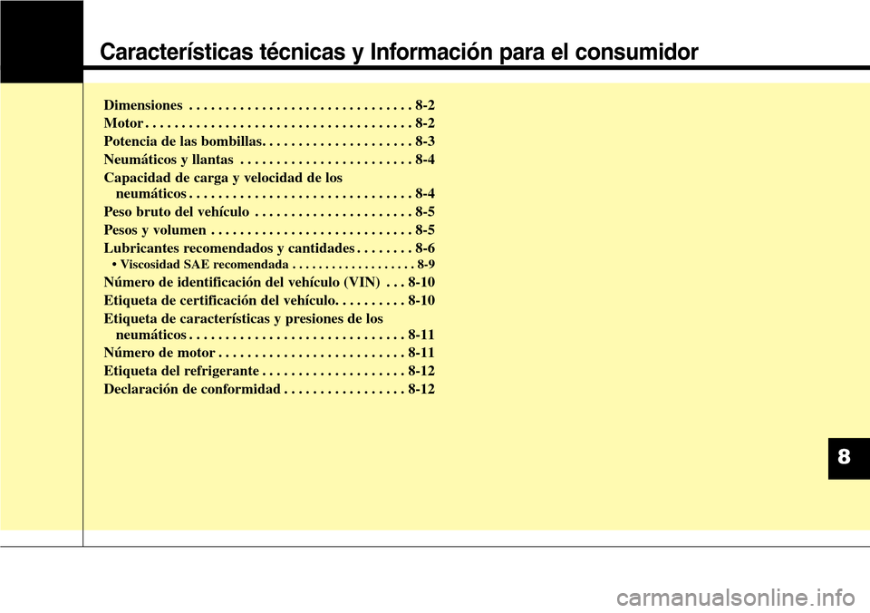 Hyundai Grand Santa Fe 2016 Manual del propietario (in Spanish) Características técnicas y Información para el consumidor
Dimensiones . . . . . . . . . . . . . . . . . . . . . . . . . . . . . . . 8-2
Motor . . . . . . . . . . . . . . . . . . . . . . . . . . . . Hyundai Grand Santa Fe 2016 Manual del propietario (in Spanish) Características técnicas y Información para el consumidor
Dimensiones . . . . . . . . . . . . . . . . . . . . . . . . . . . . . . . 8-2
Motor . . . . . . . . . . . . . . . . . . . . . . . . . . . .