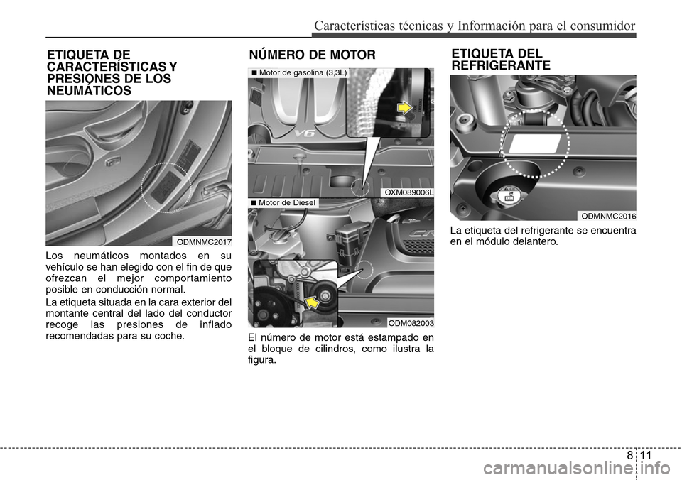 Hyundai Grand Santa Fe 2016 Manual del propietario (in Spanish) 811
Características técnicas y Información para el consumidor
Los neumáticos montados en su
vehículo se han elegido con el fin de que
ofrezcan el mejor comportamiento
posible en conducción norma Hyundai Grand Santa Fe 2016 Manual del propietario (in Spanish) 811
Características técnicas y Información para el consumidor
Los neumáticos montados en su
vehículo se han elegido con el fin de que
ofrezcan el mejor comportamiento
posible en conducción norma