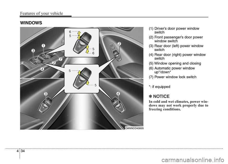 Hyundai Grand Santa Fe 2015 Owners Manual Features of your vehicle
34 4
(1) Driver’s door power window
switch
(2) Front passenger’s door power
window switch
(3) Rear door (left) power window
switch
(4) Rear door (right) power window
switc Hyundai Grand Santa Fe 2015 Owners Manual Features of your vehicle
34 4
(1) Driver’s door power window
switch
(2) Front passenger’s door power
window switch
(3) Rear door (left) power window
switch
(4) Rear door (right) power window
switc