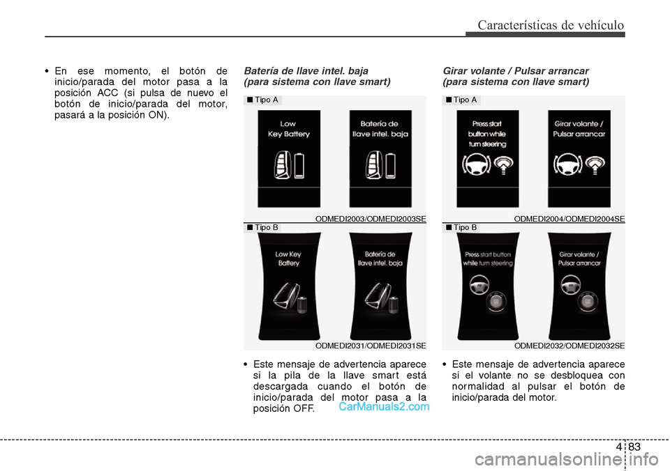 Hyundai Grand Santa Fe 2015 Manual del propietario (in Spanish) 483
Características de vehículo
• En ese momento, el botón de
inicio/parada del motor pasa a la
posición ACC (si pulsa de nuevo el
botón de inicio/parada del motor,
pasará a la posición ON).B Hyundai Grand Santa Fe 2015 Manual del propietario (in Spanish) 483
Características de vehículo
• En ese momento, el botón de
inicio/parada del motor pasa a la
posición ACC (si pulsa de nuevo el
botón de inicio/parada del motor,
pasará a la posición ON).B