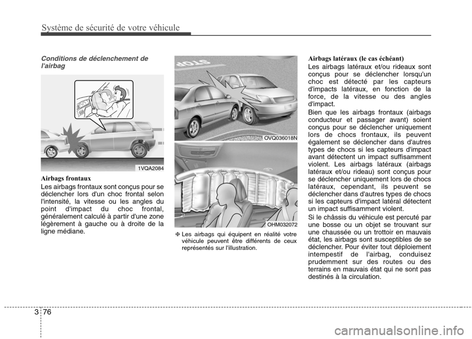 Hyundai Grand Santa Fe 2015 Manuel du propriétaire (in French) Système de sécurité de votre véhicule
76
3
Conditions de déclenchement de
lairbag
Airbags frontaux Les airbags frontaux sont conçus pour se déclencher lors dun choc frontal selonlintensité Hyundai Grand Santa Fe 2015 Manuel du propriétaire (in French) Système de sécurité de votre véhicule
76
3
Conditions de déclenchement de
lairbag
Airbags frontaux Les airbags frontaux sont conçus pour se déclencher lors dun choc frontal selonlintensité