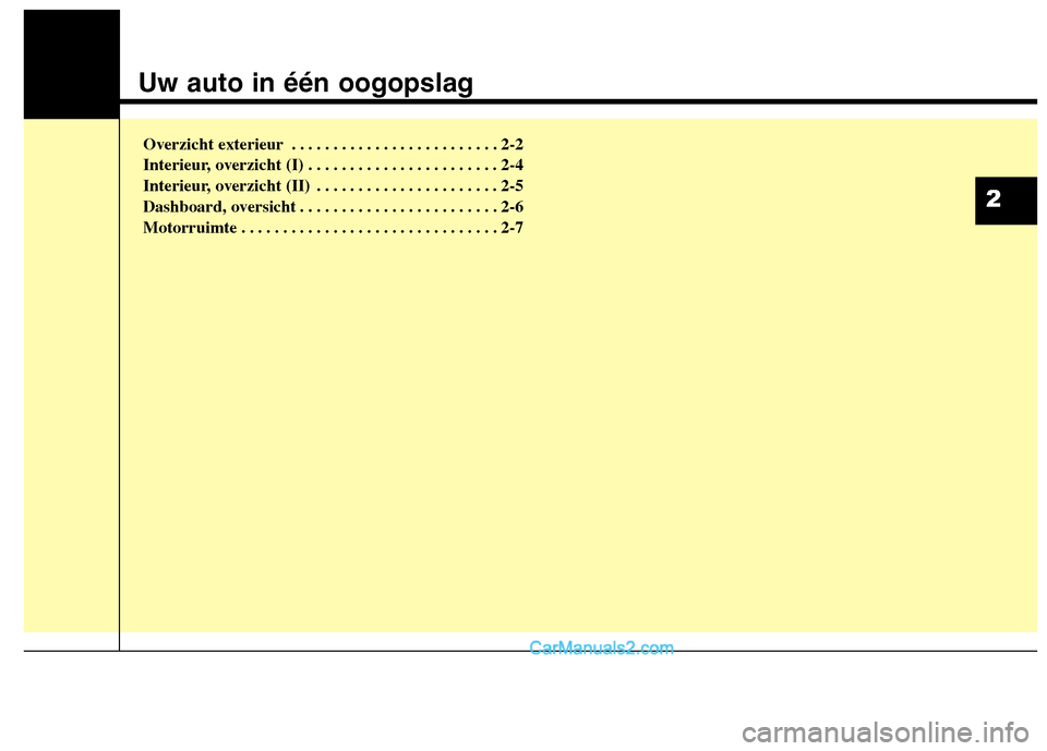 Hyundai Grand Santa Fe 2015 Handleiding (in Dutch) Uw auto in één oogopslag
Overzicht exterieur . . . . . . . . . . . . . . . . . . . . . . . . . 2-2
Interieur, overzicht (I) . . . . . . . . . . . . . . . . . . . . . . . 2-4
Interieur, overzicht (I Hyundai Grand Santa Fe 2015 Handleiding (in Dutch) Uw auto in één oogopslag
Overzicht exterieur . . . . . . . . . . . . . . . . . . . . . . . . . 2-2
Interieur, overzicht (I) . . . . . . . . . . . . . . . . . . . . . . . 2-4
Interieur, overzicht (I