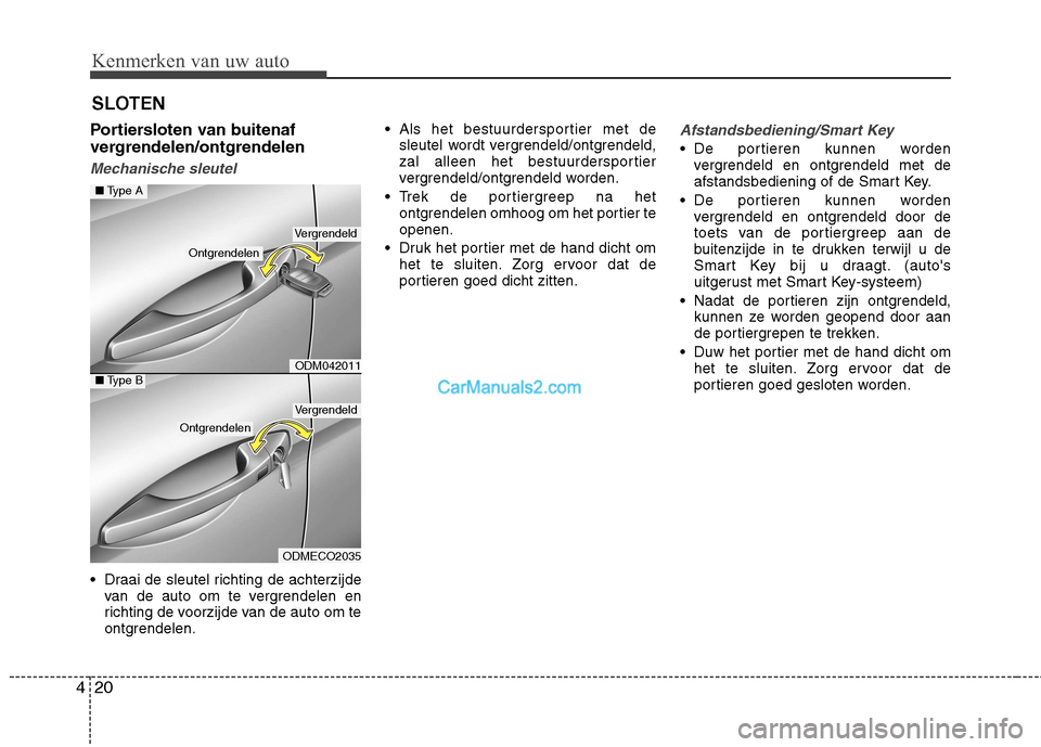 Hyundai Grand Santa Fe 2015 Handleiding (in Dutch) Kenmerken van uw auto
20
4
Portiersloten van buitenaf
vergrendelen/ontgrendelen
Mechanische sleutel
Draai de sleutel richting de achterzijde
van de auto om te vergrendelen en
richting de voorzijde Hyundai Grand Santa Fe 2015 Handleiding (in Dutch) Kenmerken van uw auto
20
4
Portiersloten van buitenaf
vergrendelen/ontgrendelen
Mechanische sleutel
Draai de sleutel richting de achterzijde
van de auto om te vergrendelen en
richting de voorzijde