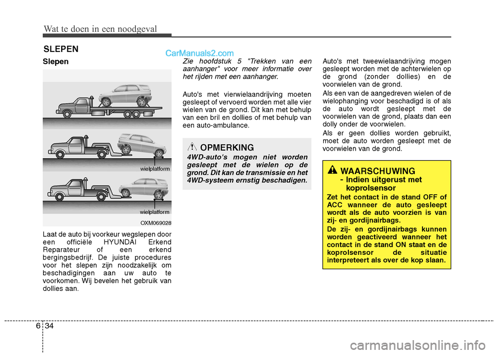 Hyundai Grand Santa Fe 2015  Handleiding (in Dutch) Wat te doen in een noodgeval
34
6
SLEPEN
Slepen 
Laat de auto bij voorkeur wegslepen door 
een officiële HYUNDAI Erkend
Reparateur of een erkend
bergingsbedrijf. De juiste procedures
voor het slepen 