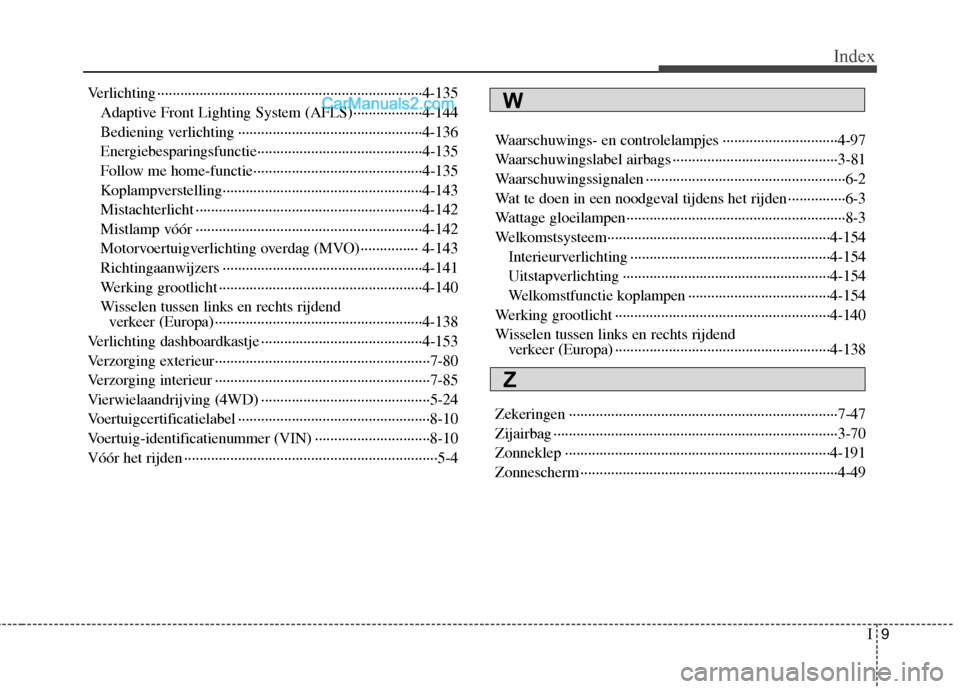 Hyundai Grand Santa Fe 2015  Handleiding (in Dutch) I9
Index
Verlichting ·····································································4-135
Adaptive Front Lighting System (AFL