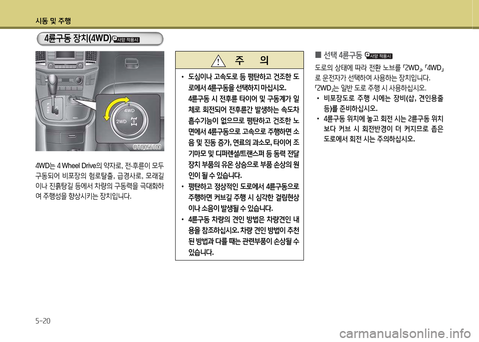 Hyundai Grand Starex 2015  그랜드 스타렉스 - 사용 설명서 (in Korean) /d동 및 주B 자-속0
4WD 는 4  Wheel Drive 의 24$