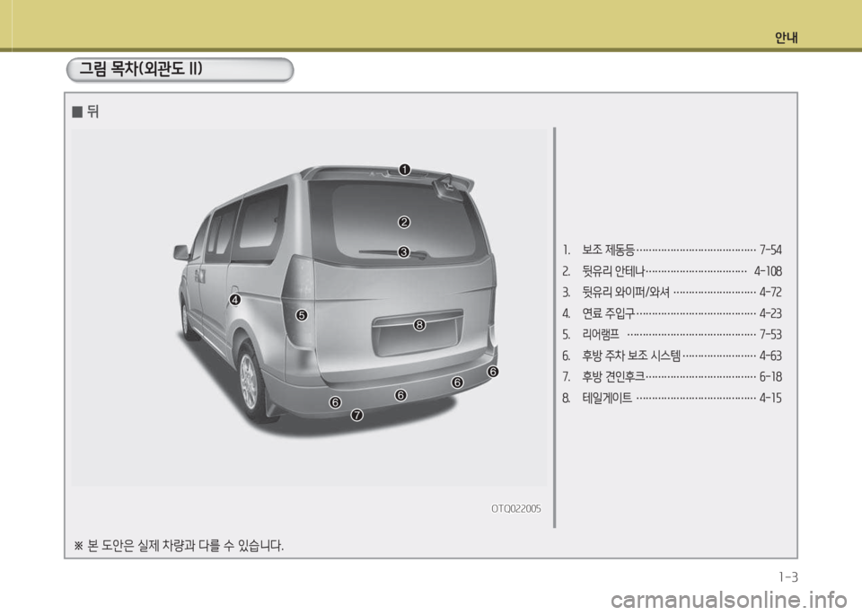 Hyundai Grand Starex 2013 그랜드 스타렉스 - 사용 설명서 (in Korean) 안내1-3
소. 보조 제동등 ………………………………… 7-자4
속. 뒷유리 안테나 …………………………… 4-소08
3. 뒷유리 와이퍼/와셔 …………… Hyundai Grand Starex 2013 그랜드 스타렉스 - 사용 설명서 (in Korean) 안내1-3
소. 보조 제동등 ………………………………… 7-자4
속. 뒷유리 안테나 …………………………… 4-소08
3. 뒷유리 와이퍼/와셔 ……………