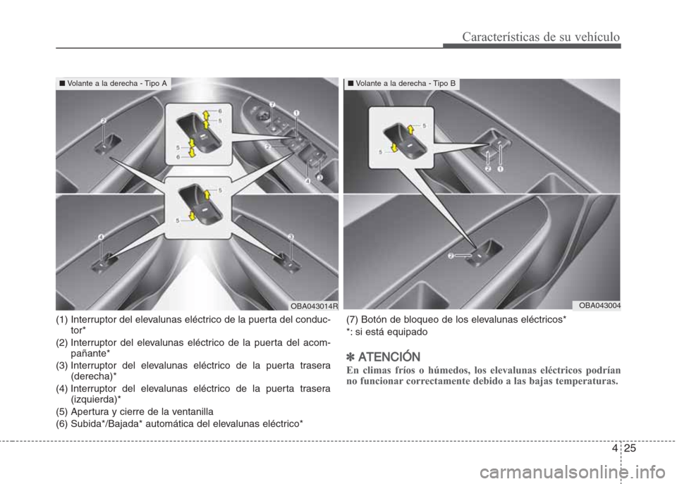 Hyundai Grand i10 2016 Manual del propietario (in Spanish) 425
Características de su vehículo
(1) Interruptor del elevalunas eléctrico de la puerta del conduc-
tor*
(2) Interruptor del elevalunas eléctrico de la puerta del acom-
pañante*
(3) Interruptor Hyundai Grand i10 2016 Manual del propietario (in Spanish) 425
Características de su vehículo
(1) Interruptor del elevalunas eléctrico de la puerta del conduc-
tor*
(2) Interruptor del elevalunas eléctrico de la puerta del acom-
pañante*
(3) Interruptor