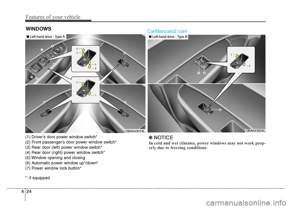 Hyundai Grand i10 2015 Manual PDF Features of your vehicle
24
4
(1) Driver’s door power window switch*
(2) Front passenger’s door power window switch*
(3) Rear door (left) power window switch*
(4) Rear door (right) power window s Hyundai Grand i10 2015 Manual PDF Features of your vehicle
24
4
(1) Driver’s door power window switch*
(2) Front passenger’s door power window switch*
(3) Rear door (left) power window switch*
(4) Rear door (right) power window s